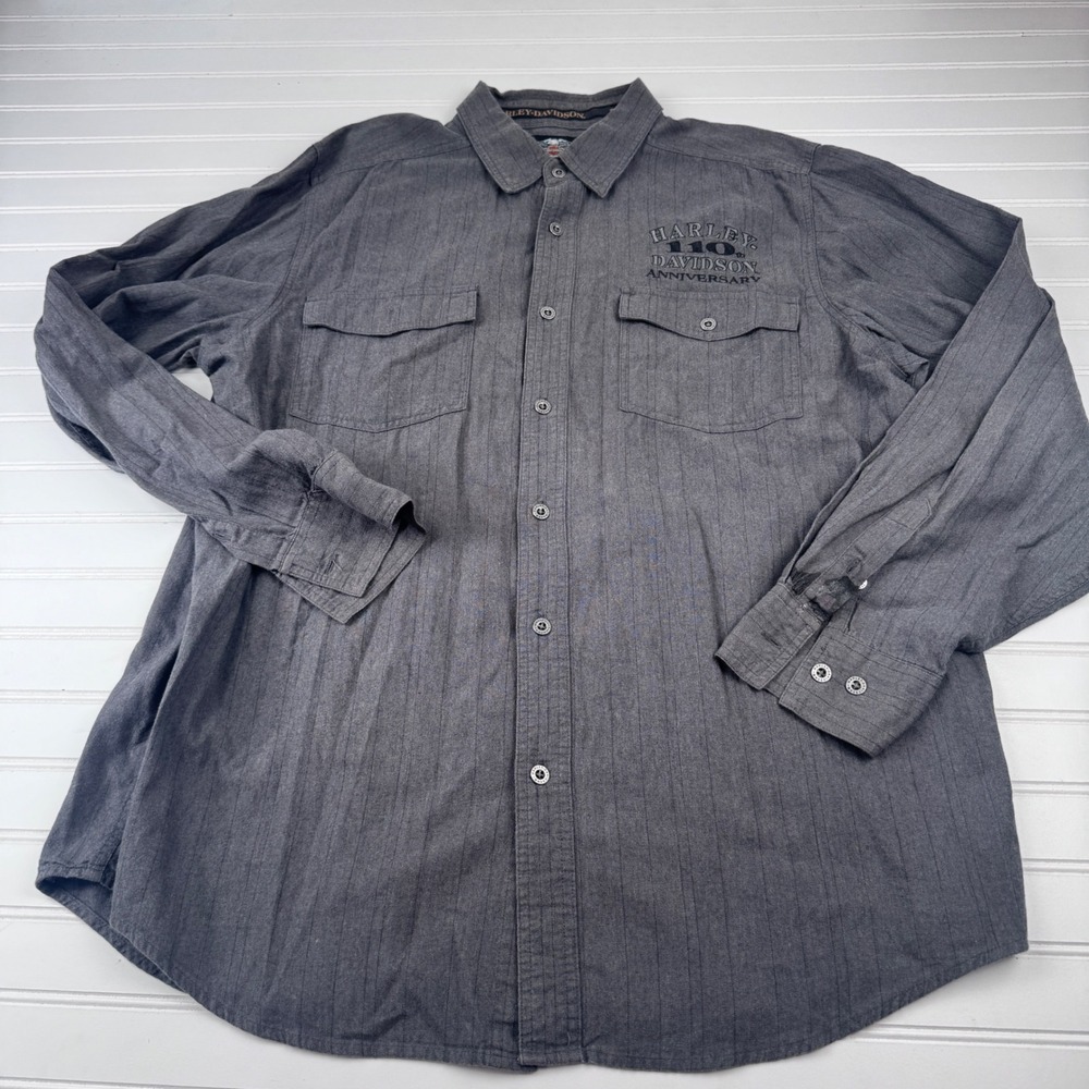 Harley Davidson Men's XL Tall 110th Anniversay Long Sleeve Button Up with flaw